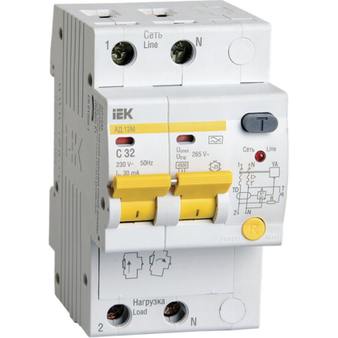 Дифференциальный автоматический выключатель IEK АД12М 2Р С32 30мА - MAD12-2-032-C-030