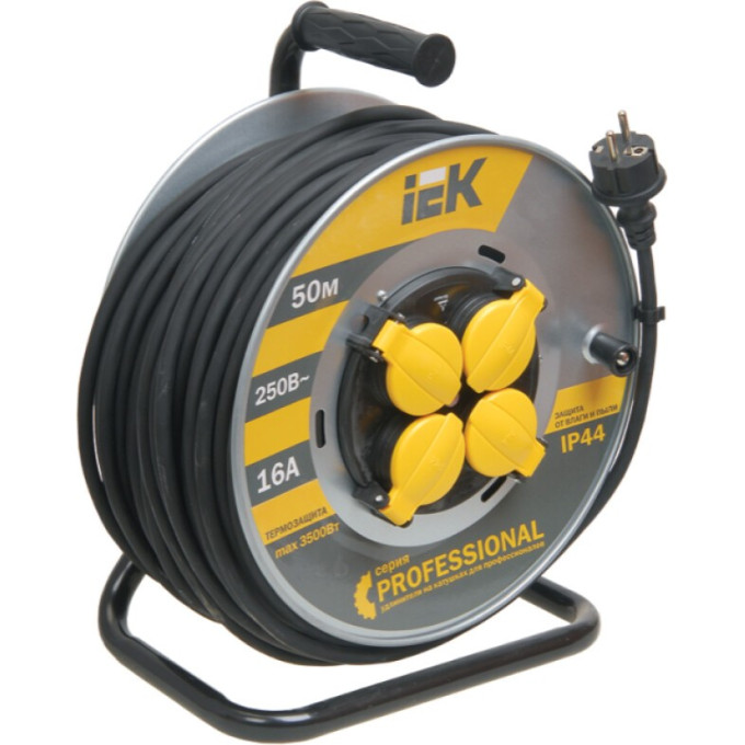 Катушка УК50 на мет. С термозащитой 4 места 2P+PE/50м КГ 3х1,5мм2 IP44 IEK PROFESSIONAL - WKP16-16-04-50-44