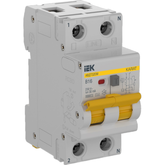 Выключатель автоматический IEK KARAT KA-VD14-1-016-B-030-A дифференциального тока B 16А 30мА тип A
